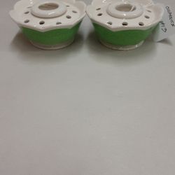 Pair Of Holt Howard Candlestick Holders W/ Flower Frogs 1958- Located In Shelton 