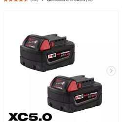 Milwaukee M18 REDLITHIUM XC 5.0Ah 18V Extended Capacity Battery Pack (48-11-1852) – 2-Pack