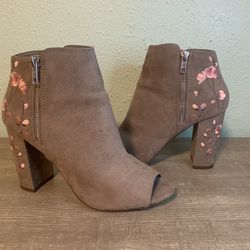 Candies Embroidered Block Heel Booties