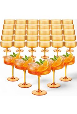 36 Pcs Plastic Coupe Glasses 10oz Reusable Ribbed Martini Glasses