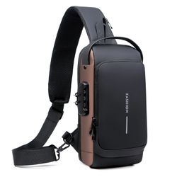 USB Charging Sport Sling Anti-theft Shoulder Bag, Anti Theft Sling Bag, Waterproof Shoulder Backpack, Sports Crossbody Bag  (Black And Brown)