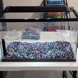 10 gallon fish tank with rocks and light 