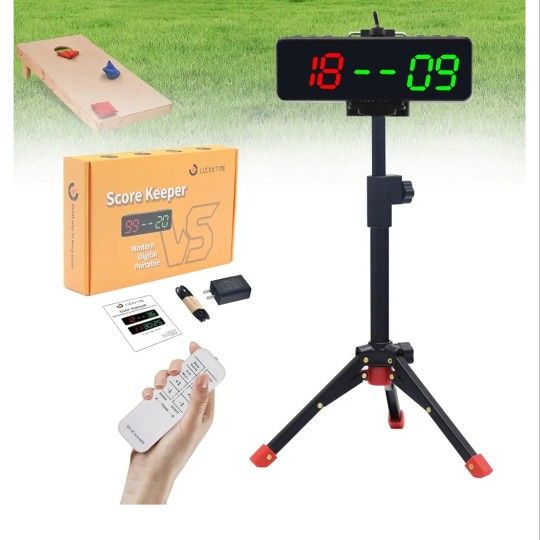 Electronic Scoreboard with Remote,Portable LED Digital Cornhole Score Keeper with Tripod,Score/Timer/Count Up/Countdown/Stopwatch/Gym Mode for Backyar