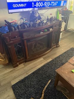 Dark Wood TV Stand with Electric Fireplace