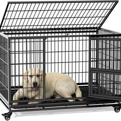 Gardner Pet 32 Inch Heavy Duty Dog Crate with Wheels, Folding Metal Dog Cage for Small/Medium and Large Dogs, Indestructible Dog Crate with Removable
