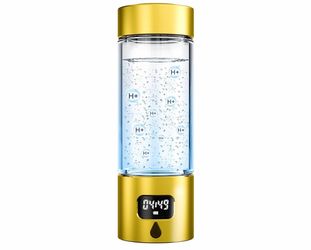 Hydrogen-Rich Water Generator Bottle 11.5 oz Rechargeable Leakproof Gold/Clear