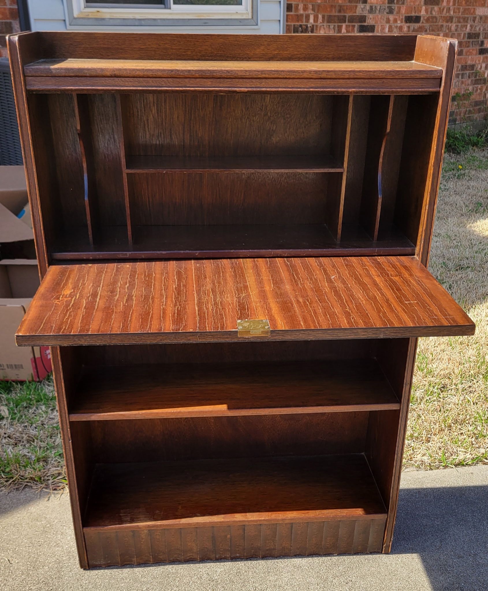 Reduced Price-Antique Wood Slimline Secretary Desk With Key
