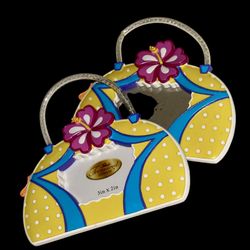 Set of 2 ~ Yellow and Blue Polka Dot Purse-Shaped Photo Frames.  Read