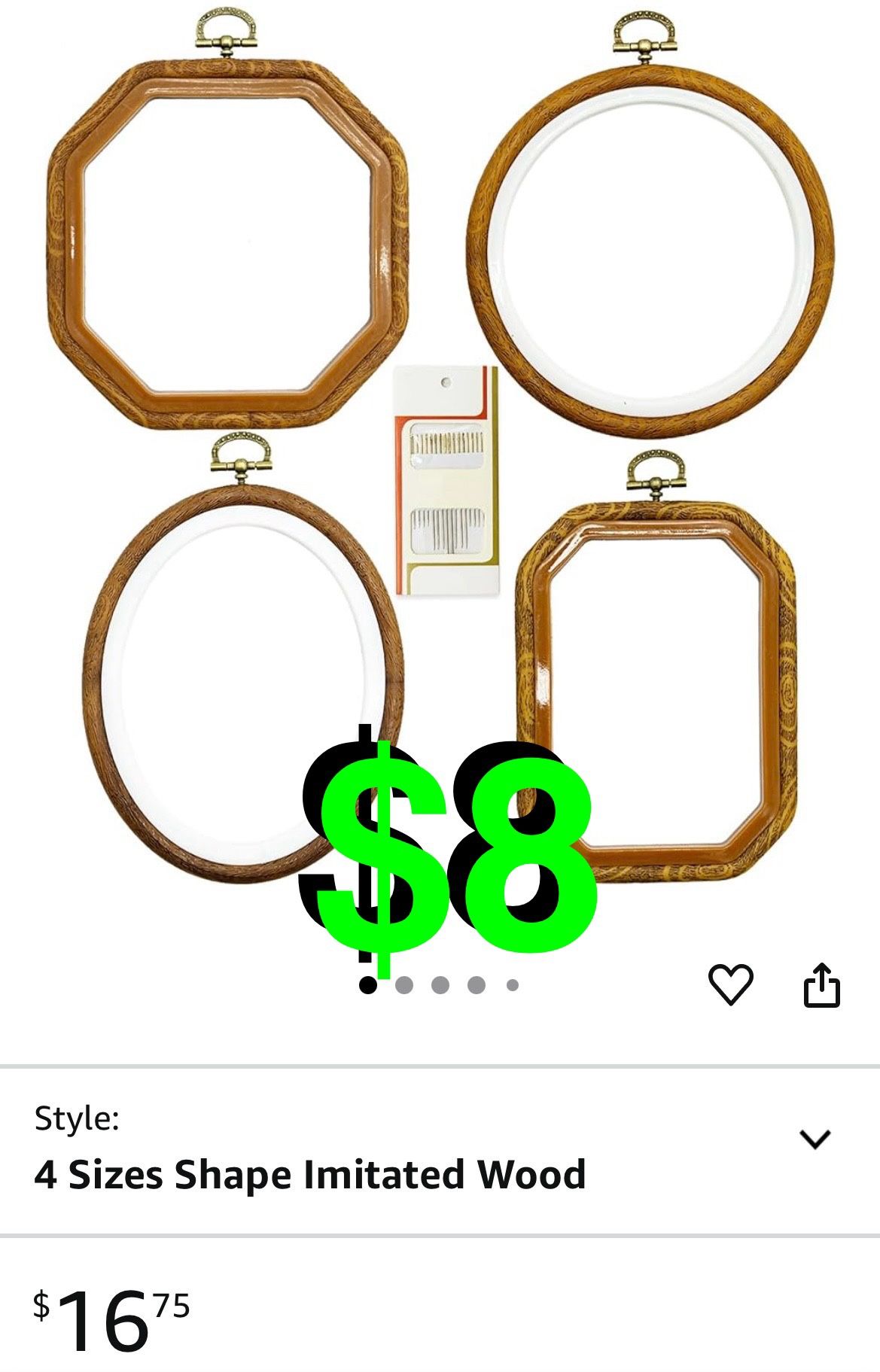 LAMXD - 4 Sizes Imitated Wood Multiple Shapes Embroidery Hoop Set Plastic Circle Cross Stitch Hoop Rings for DIY Craft Sewing, Small Faux Wooden Embro