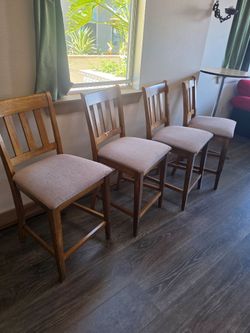 Set of 4 Wood Counter Height Chairs w/ Upholstered Seats
