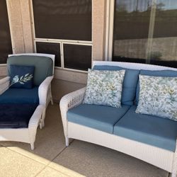 White Resin Wicker Patio Chair and Sofa