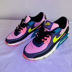 Nike Air Max 90 women’s Colorful Pink Black Blue Yellow Lace Up Sneaker
