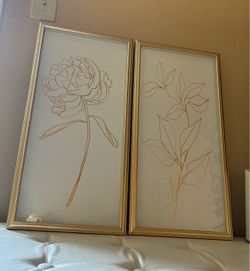 Set of 2 Gold Framed Botanical Wall Art Prints