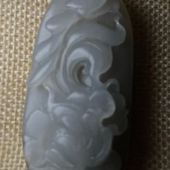 Hetian Jade oblong gray floral carved pendant