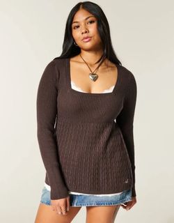 Brown Hollister Long-Sleeve Square-Neck Babydoll | Size: M | Perfect Condition