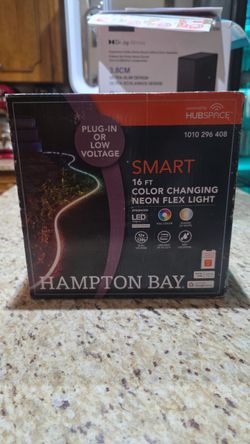 Hampton Bay
Smart 1000 Lumen 16 ft. White 120V Plug-in/12V Neon Flex LED RGB Outdoor Rope Light Powered by Hubspace (1-Pack)