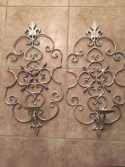 Verona Tuscan Scrolling Wrought Iron Wall Candle Sconce Set
