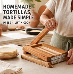 8in Wooden Tortilla Press with 50 Oil Papers, Manual Tortilla Maker Heavy duty wooden tortilla press