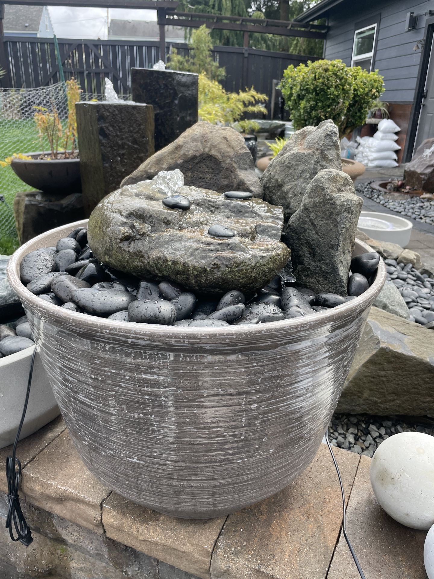 25” Custom Natural Basalt Water Fountain Complete Package