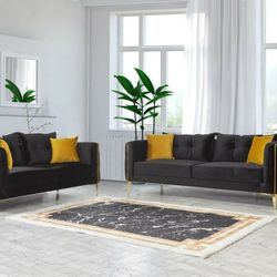 Jasmine Black Velvet Sofa & Loveseat


