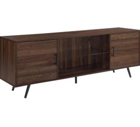 Walker Edison Saxon Mid Century Modern 2 Door Glass Shelf TV