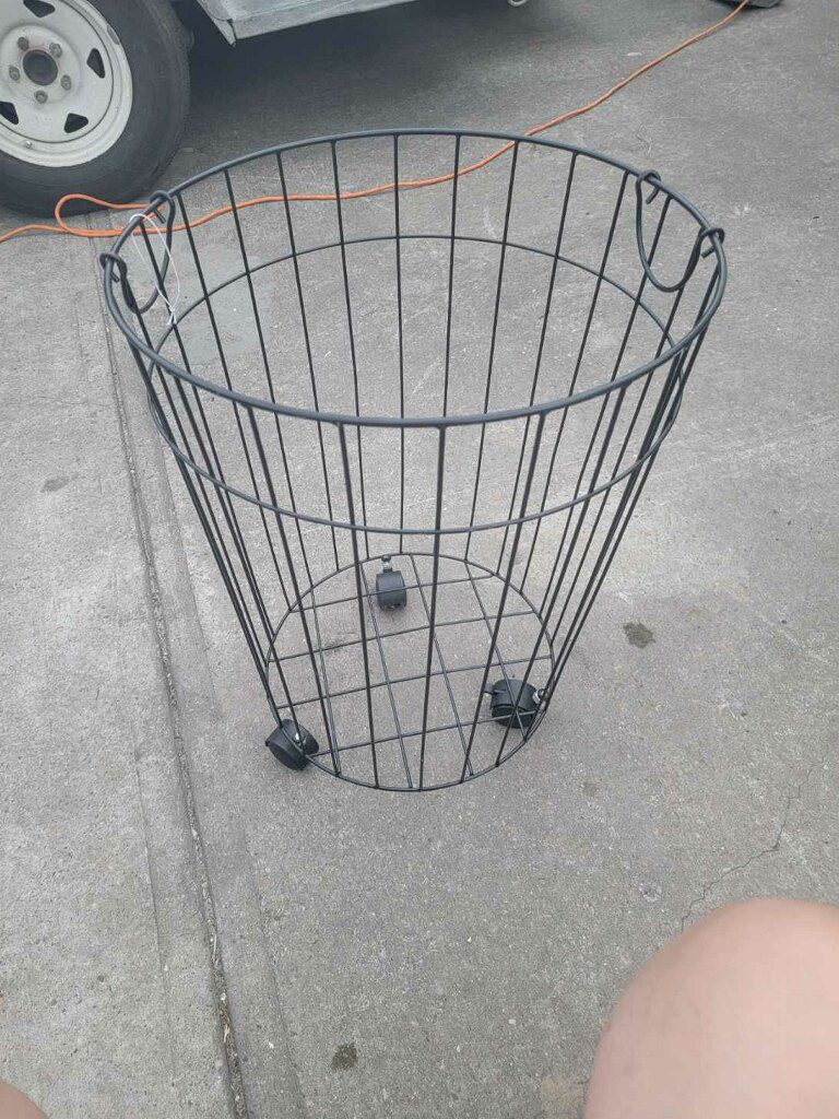 Vintage Wire Laundry Basket With Wheels 