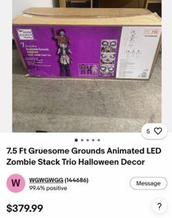 7.5 Ft Gruesome Grounds Animated LED Zombie Stack Trio Halloween Decor