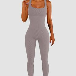 Stylish Gray Ribbed Jumpsuit