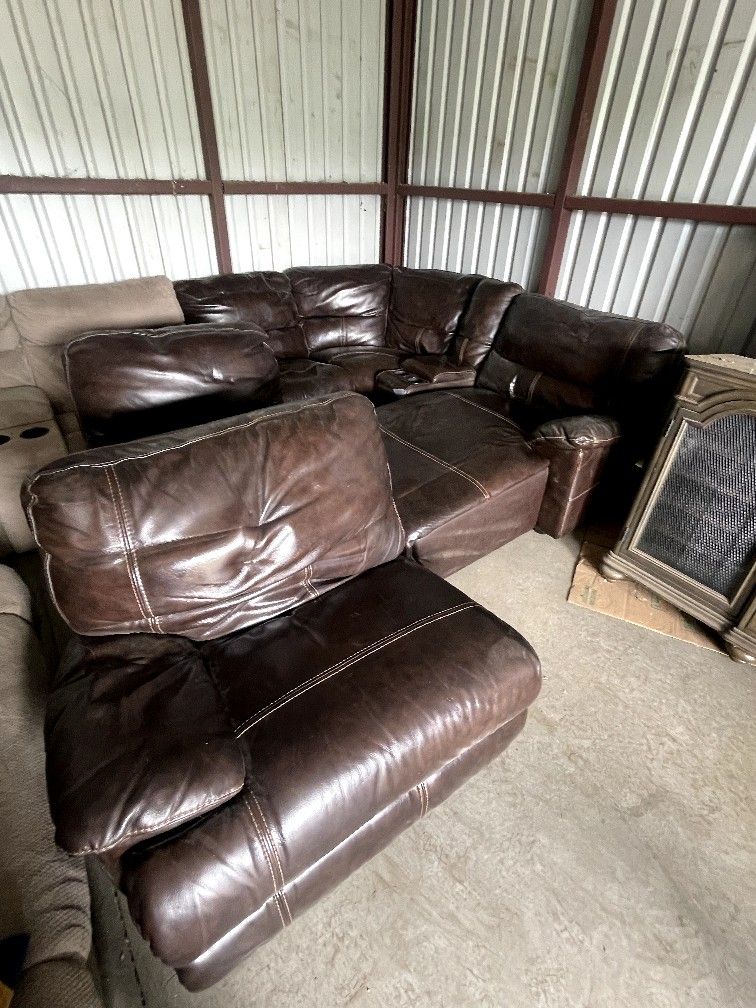 Leather Sectional Dark Brown 6 Person