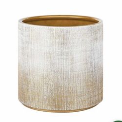 New Ceramic Plant Pot Brushed White and Gold