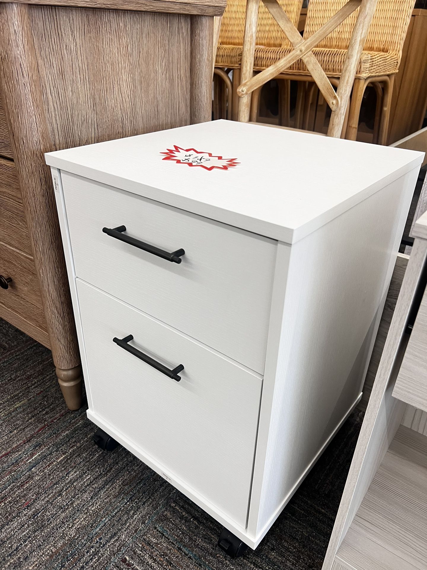 2 Drawer Mobile File Cabinet in Pure White Oak, New