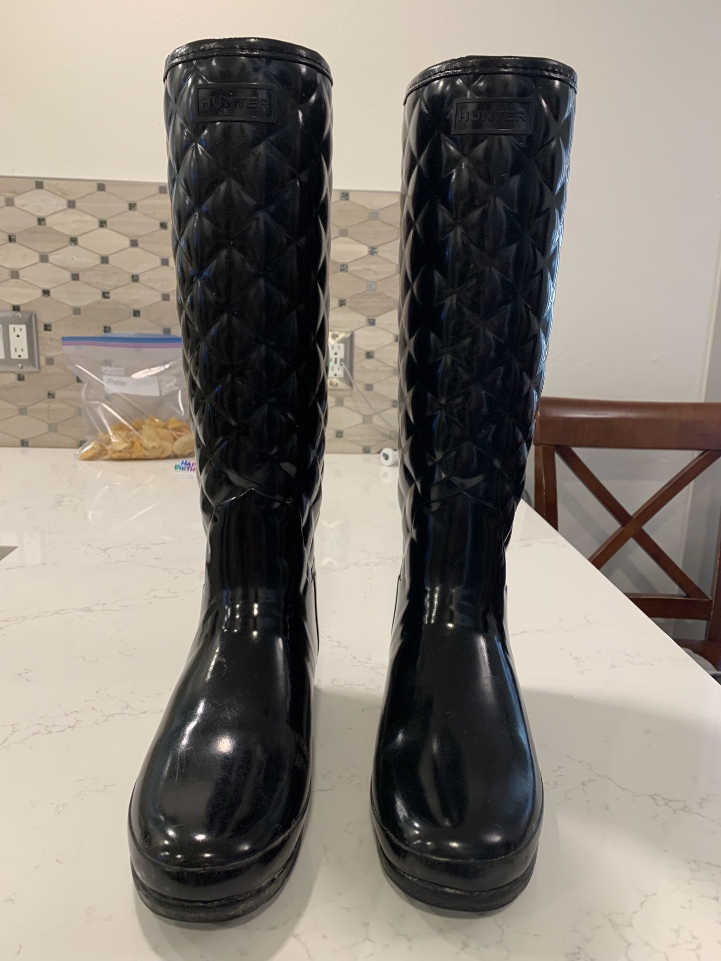 Hunter Quilted Black Rain boots