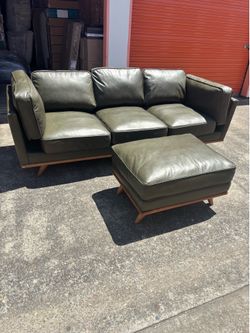 Sofa with ottoman real leather