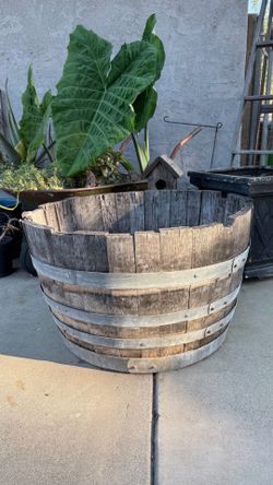 Real Wood Rustic Half Wine Barrel Planter – Large Garden Pot