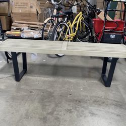 Assembled New Outdoor 61.75" Acacia Wood Dining Bench with Iron Legs, Modern Indoor Outdoor Bench