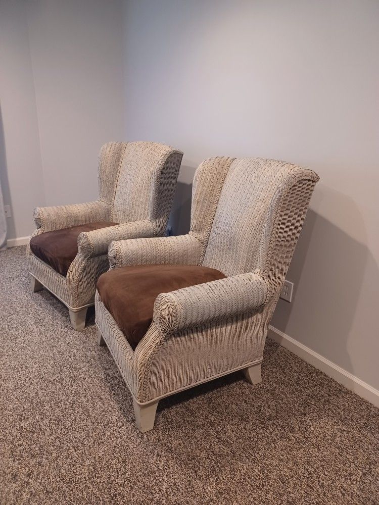 Two Wicker Wingback Chairs