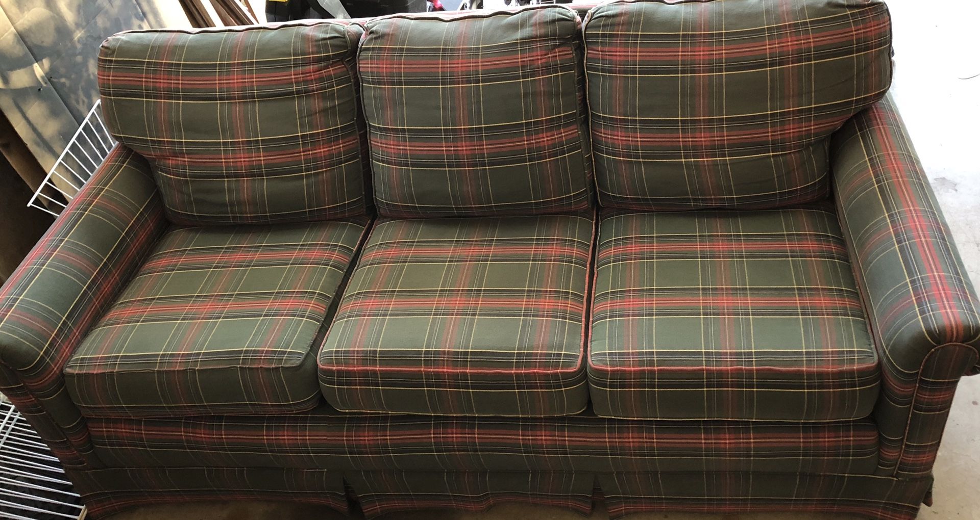 Used Green, Red and black Plaid Couch