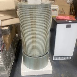 New in Box 44" Tall Large Round Green Ribbed Tower Water Fountain, Verge Bronze, Cement Outdoor Bird