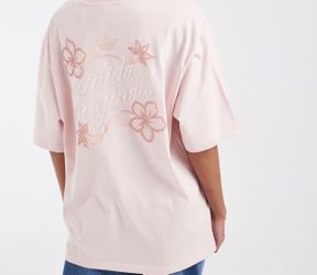 Adidas Originals tropical floral t-shirt in off light pink