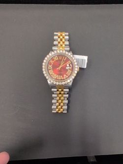 Two-Tone Rolex Red Roman Numeral Dial And Diamond Bezel Model 1601