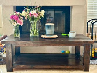 Solid Wood Coffee Table with Storage Shelf – $175 OBO