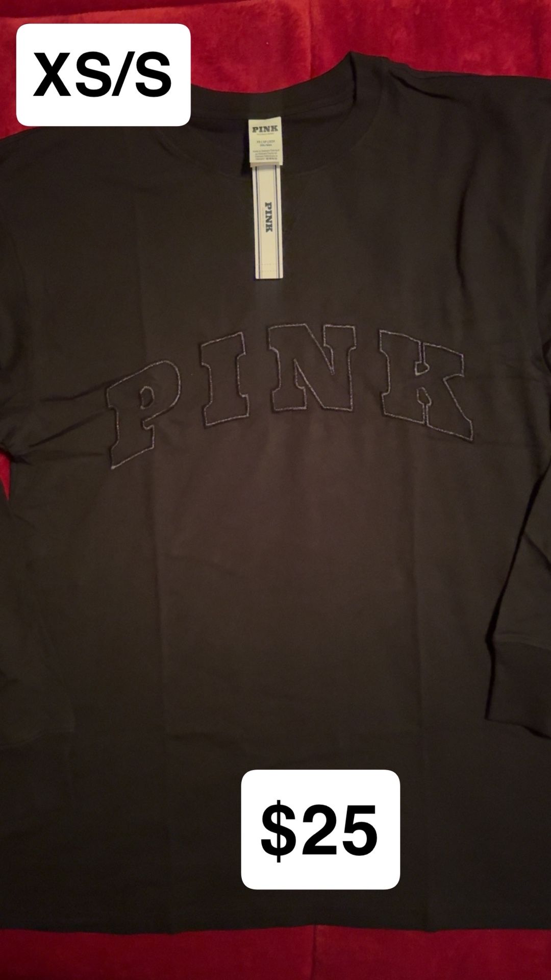 New PINK black Long Sleeve Tee Size XS/S