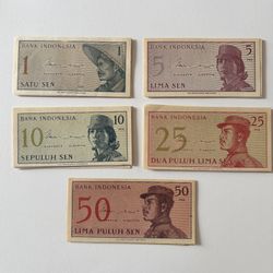 Indonesia 1964 Banknote Lot 25 Notes Mixed Denominations 1–50 Sen