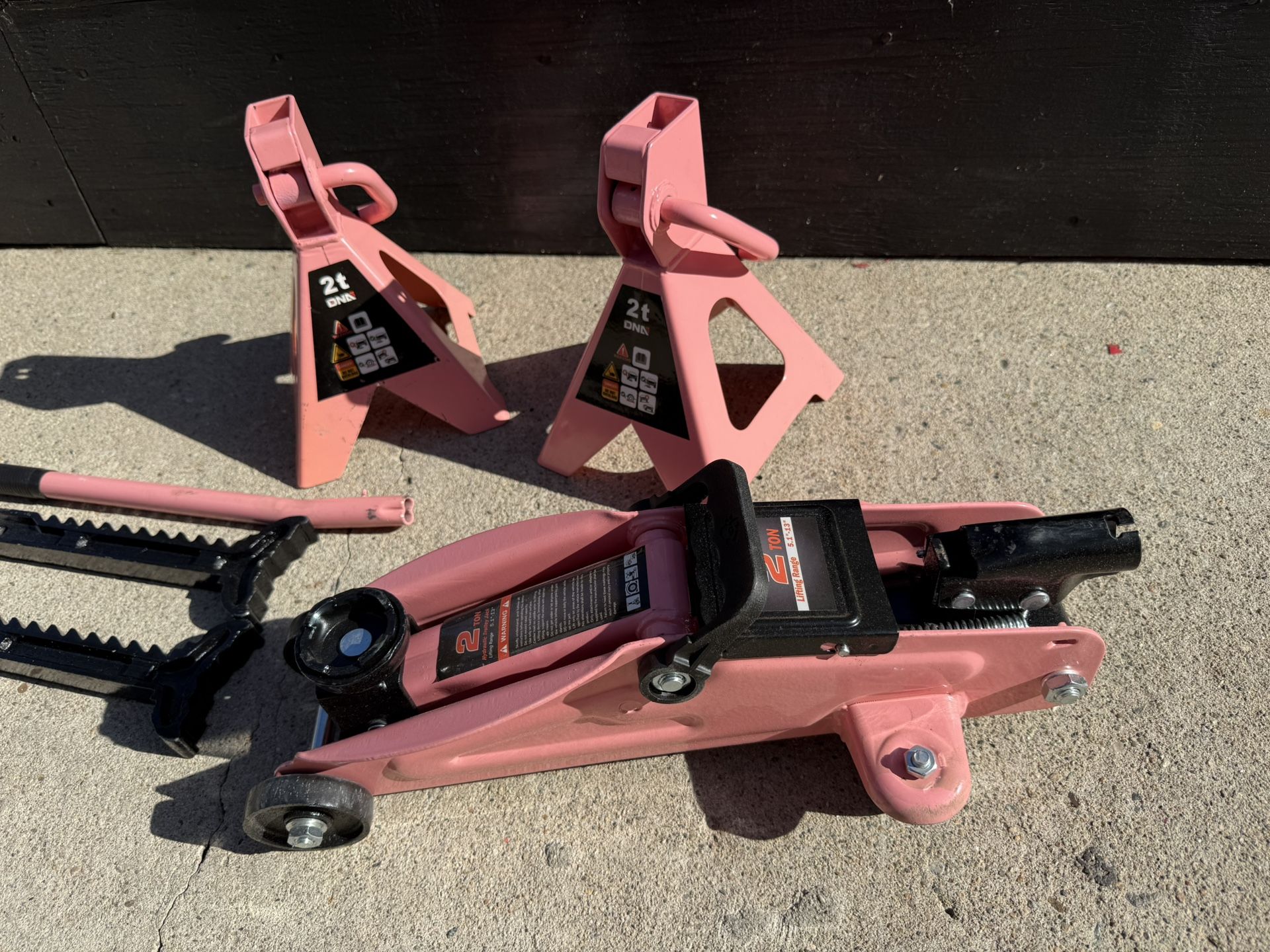 PINK Low Profile Hydraulic Trolley Service/Floor Jack Combo with 2 Ratchet Jack Stands, 2 Ton (4000 lbs)