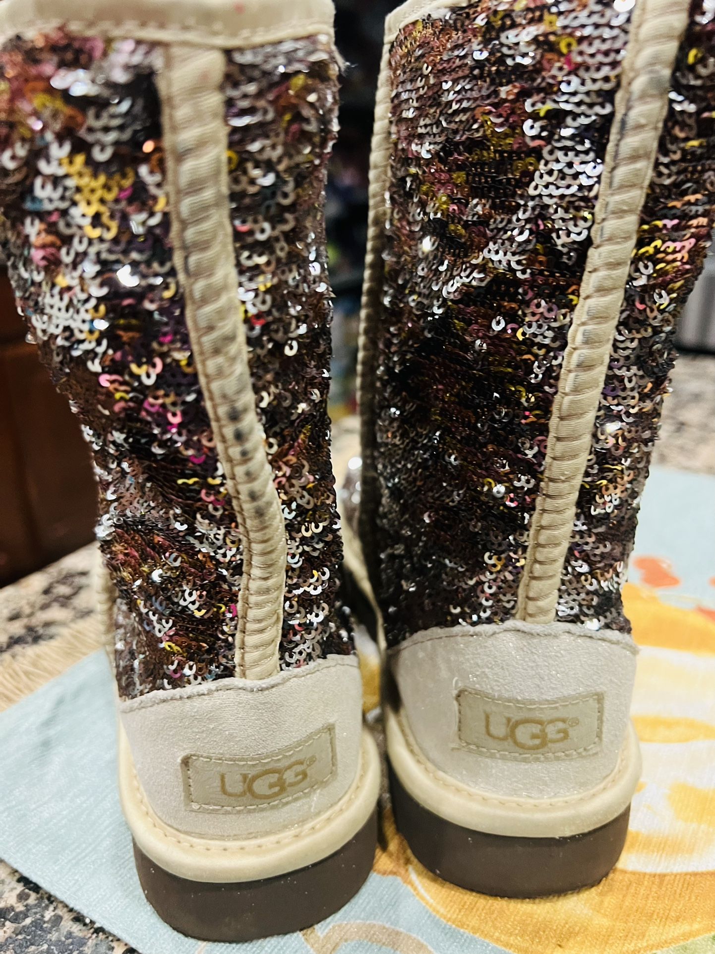 UGG Boots, Gold Two Tone Sequin, Size 5