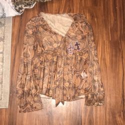 Brown fairy, witchy, sheeer slip shirt long sleeve breathy