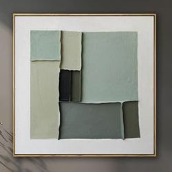 Square Vibrant Geometric Green Abstract Modern Framed Canvas Wall Art. 24"x 24"