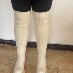 Wide Calf Crème Knee High Boots 