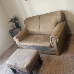 Suede Brown Pullout Couch With Ottoman 