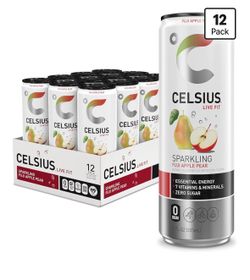 CELSIUS Sparkling Fuji Apple Pear, Sugar Free Energy Drink, 12 Fl Oz (Pack of 12)